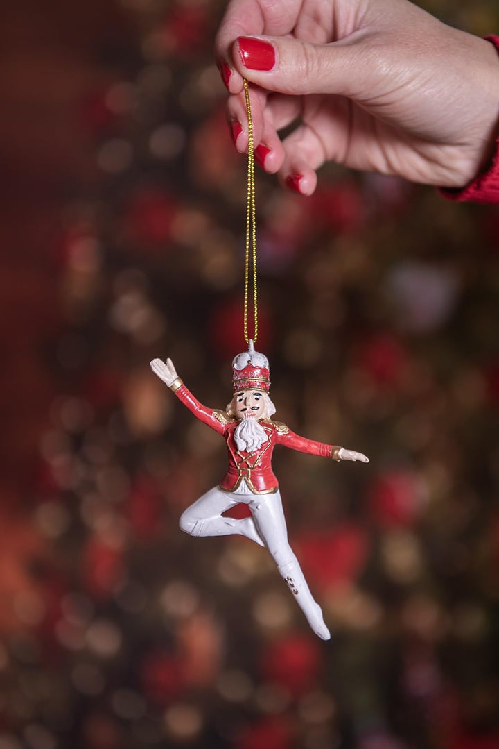 Clayre & Eef Weihnachtsanhänger Nussknacker 11 cm Rot Weiss Polyresin Weihnachtsbaumschmuck