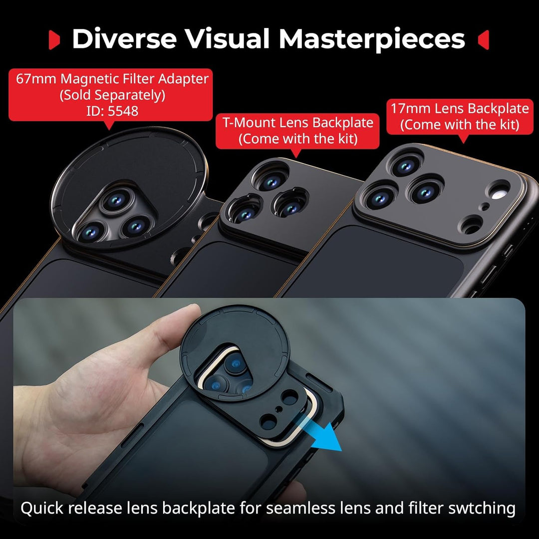 SMALLRIG Mobile Cage für iPhone 17 Pro Max, Hülle mit T-Mount-Objektivrückplatte und 17-mm-Objektivg