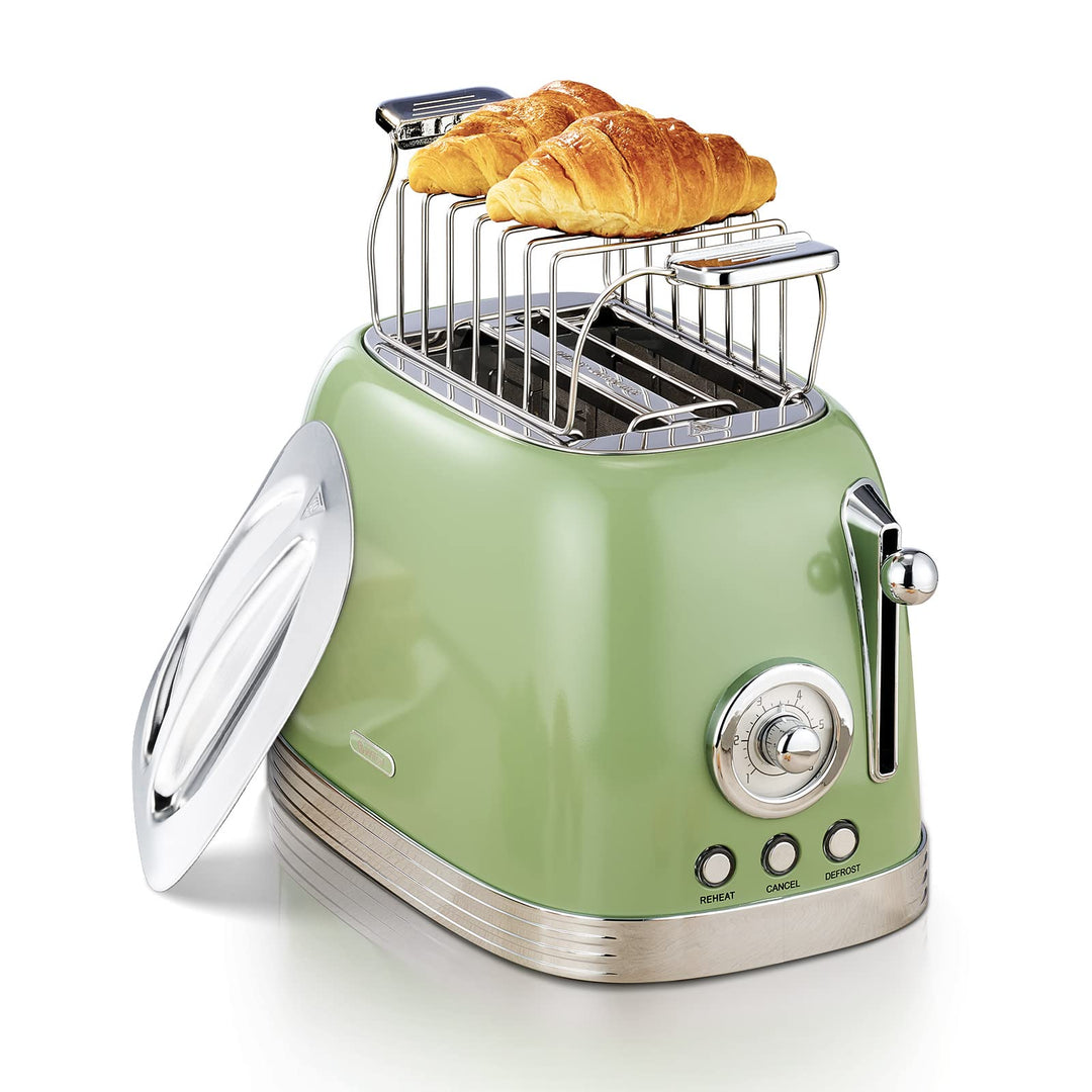 Wiltal Toaster 2 Scheiben, Toaster Retro, Toaster mit Brötchenaufsatz, Toaster mit Deckel aus Edelst