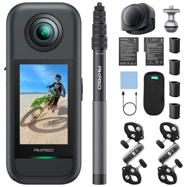 AKASO 360° Action Cam Motor-Set - 5.7K 72MP 360 Grad Actionkamera Speicherkarte Duale 1/2" 48MP Sens
