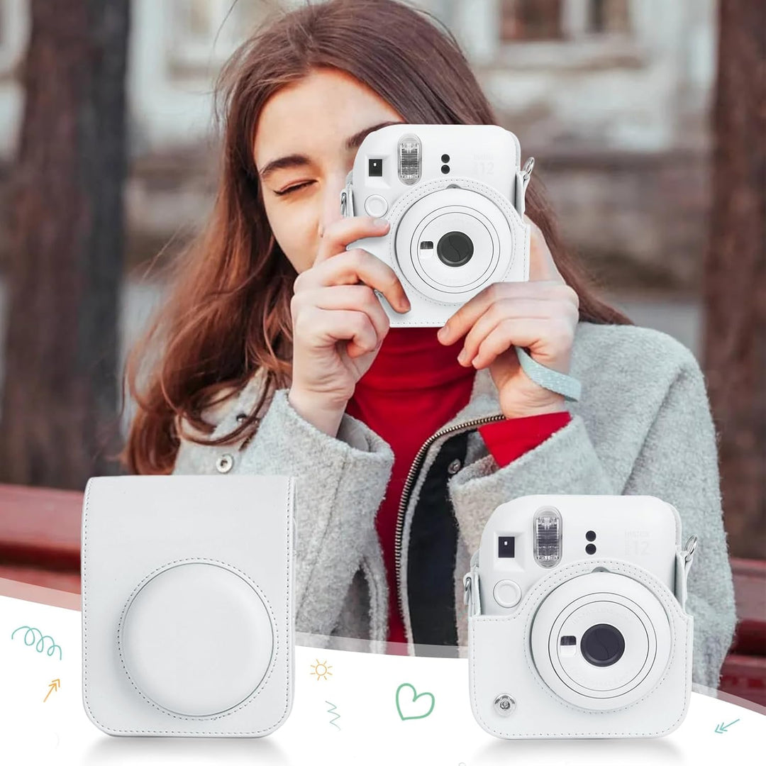 Easy Hood Schutzhülle und Tragbare Tasche für Instax Mini 12 Sofortbildkameras, PU Leder Kameratasch