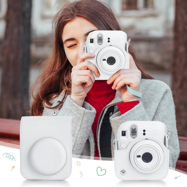 Easy Hood Schutzhülle und Tragbare Tasche für Instax Mini 12 Sofortbildkameras, PU Leder Kameratasch