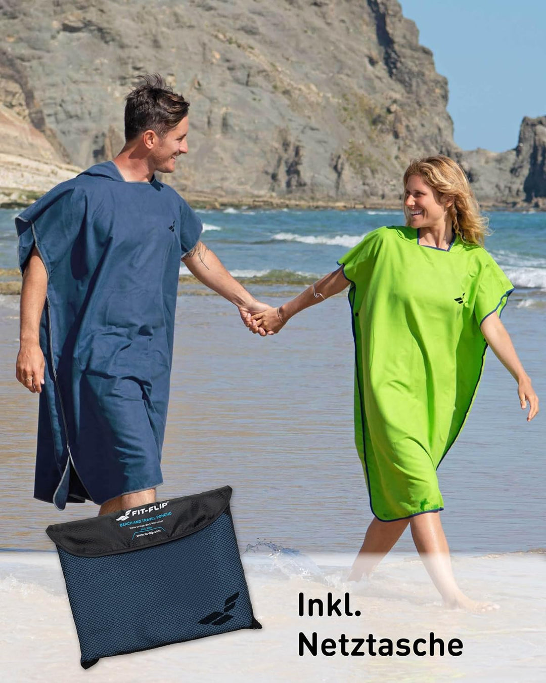 Fit-Flip Badeponcho aus Mikrofaser für Damen und Herren - schnelltrocknend, kompakt und Ultraleicht