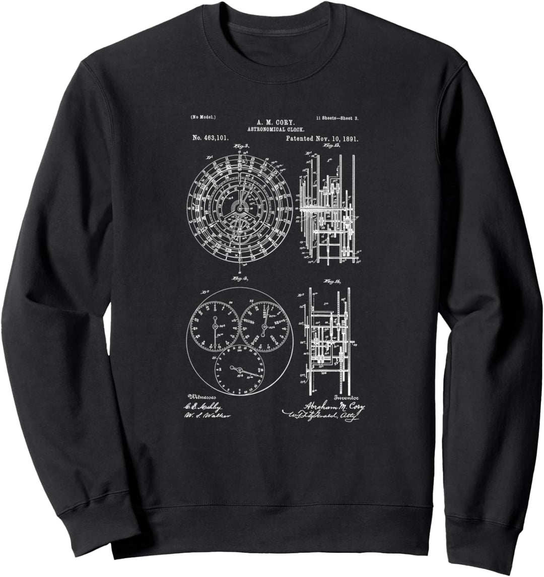 Vintage Patent Print 1891 Astronomische Uhr Teile Geschenk Sweatshirt