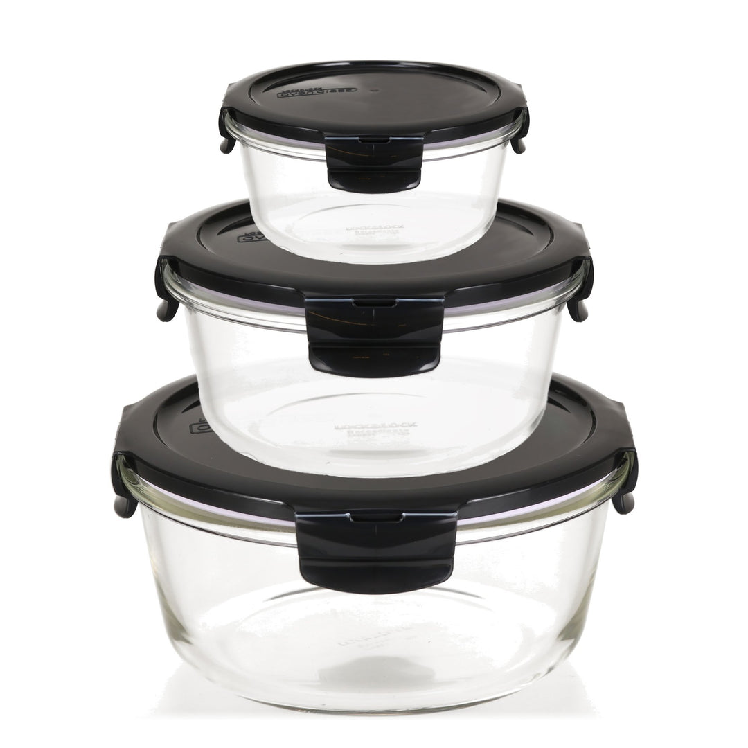 LOCK & LOCK Frischhaltedosen aus Glas mit Deckel, 3er Set rund - OVEN GLASS - Für den Kühlschrank &