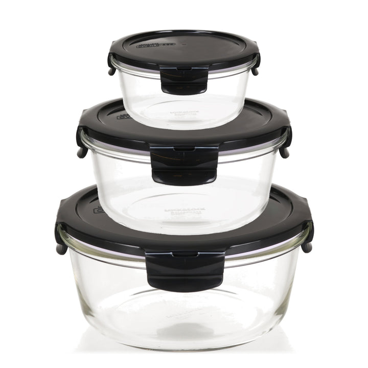 LOCK & LOCK Frischhaltedosen aus Glas mit Deckel, 3er Set rund - OVEN GLASS - Für den Kühlschrank &