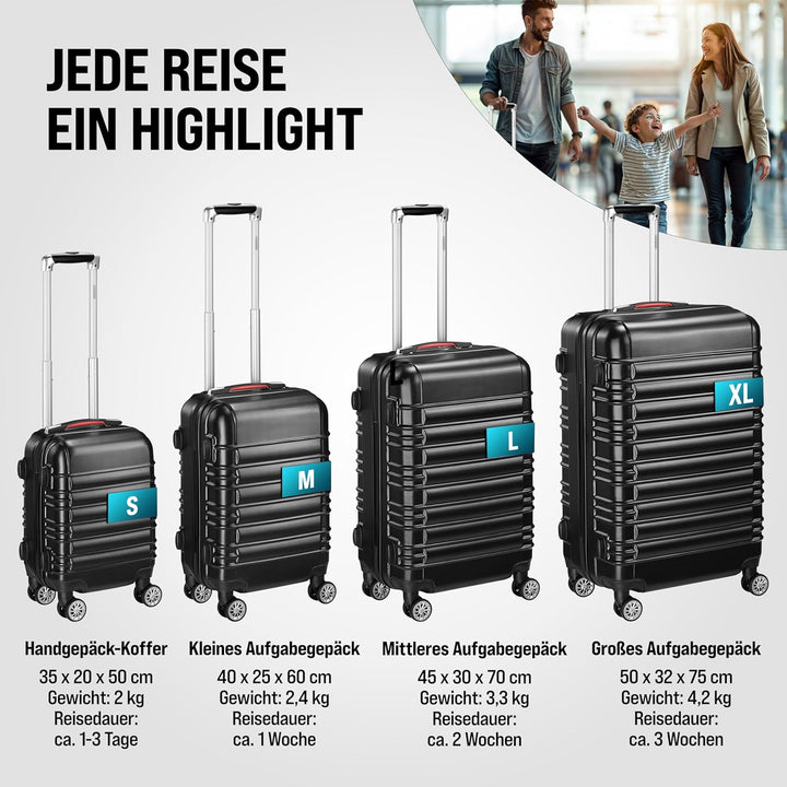 MONZANA® 4tlg Kofferset Schloss Organizer Kofferwaage Gurt Gel-Griffe Zwillingsrollen Standfüsse Tro