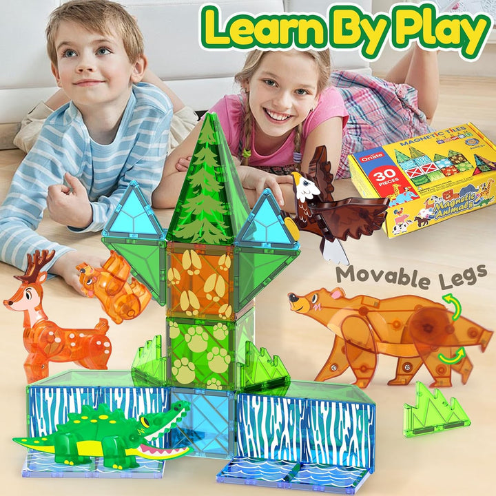 Oriate Magnetspiel Jungle Animal Magnetische Bausteine, Magnetspiel Tiere Magnetbausteine Kinder, Mo