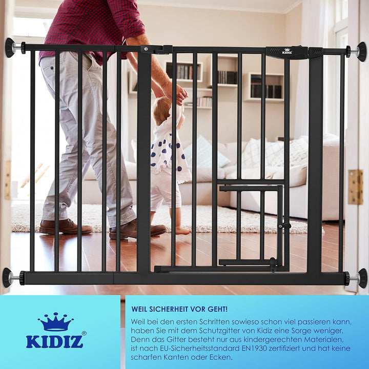 KIDIZ® Türschutzgitter Absperrgitter Treppengitter Kindergitter | mit Türe für Hunde und Katzen, Hau