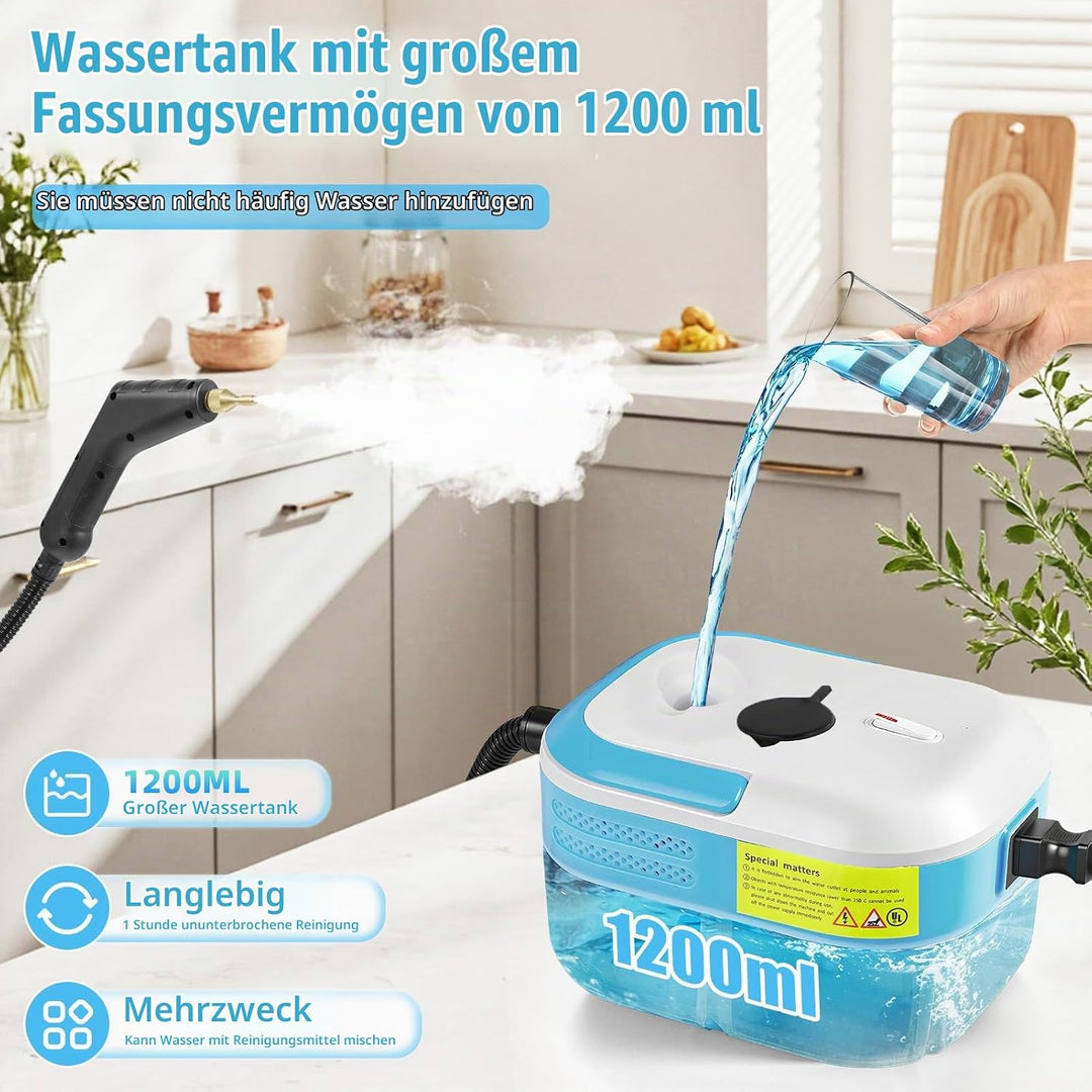 Hochdruck Dampfreiniger Handgerät 2200W, 1,2L Wassertank, 15s Schnellaufheizung, Tragbarer Dampfrein
