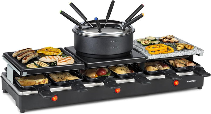Klarstein Fonduelette XL - 3-in-1 Raclette-Grill & Fondue, 1650 Watt, 3-in-1 Grill: Metall- /Naturst