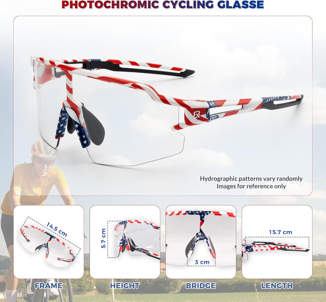 ROCKBROS Fahrradbrille UV 400 Sonnenbrille Photochromatisch Brille Klar Winddicht Sportsbrille für O