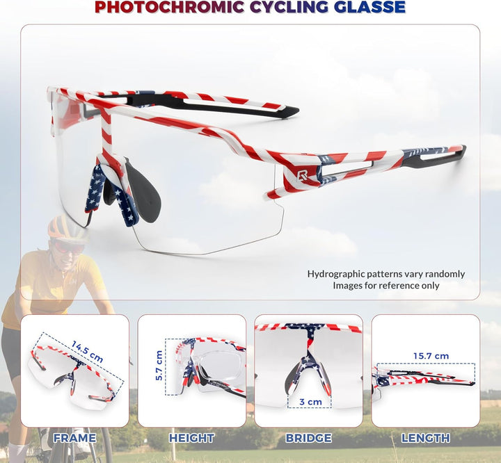 ROCKBROS Fahrradbrille UV 400 Sonnenbrille Photochromatisch Brille Klar Winddicht Sportsbrille für O