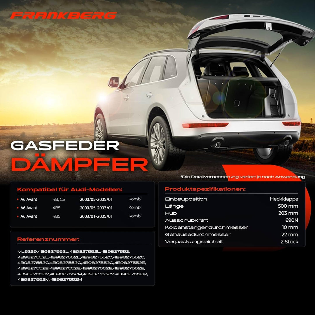 Frankberg 2x Gasfeder Dämpfer Heckklappe Kompatibel mit A6 Avant 4B C5 Kombi 2000-2005 A6 Avant 4B5