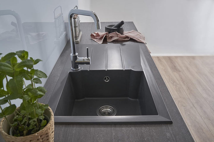 respekta Spüle Granitverbundspüle Granitspüle Einbauspüle 81 x 50 cm grau 81 cm Titanium Grau, 81 cm