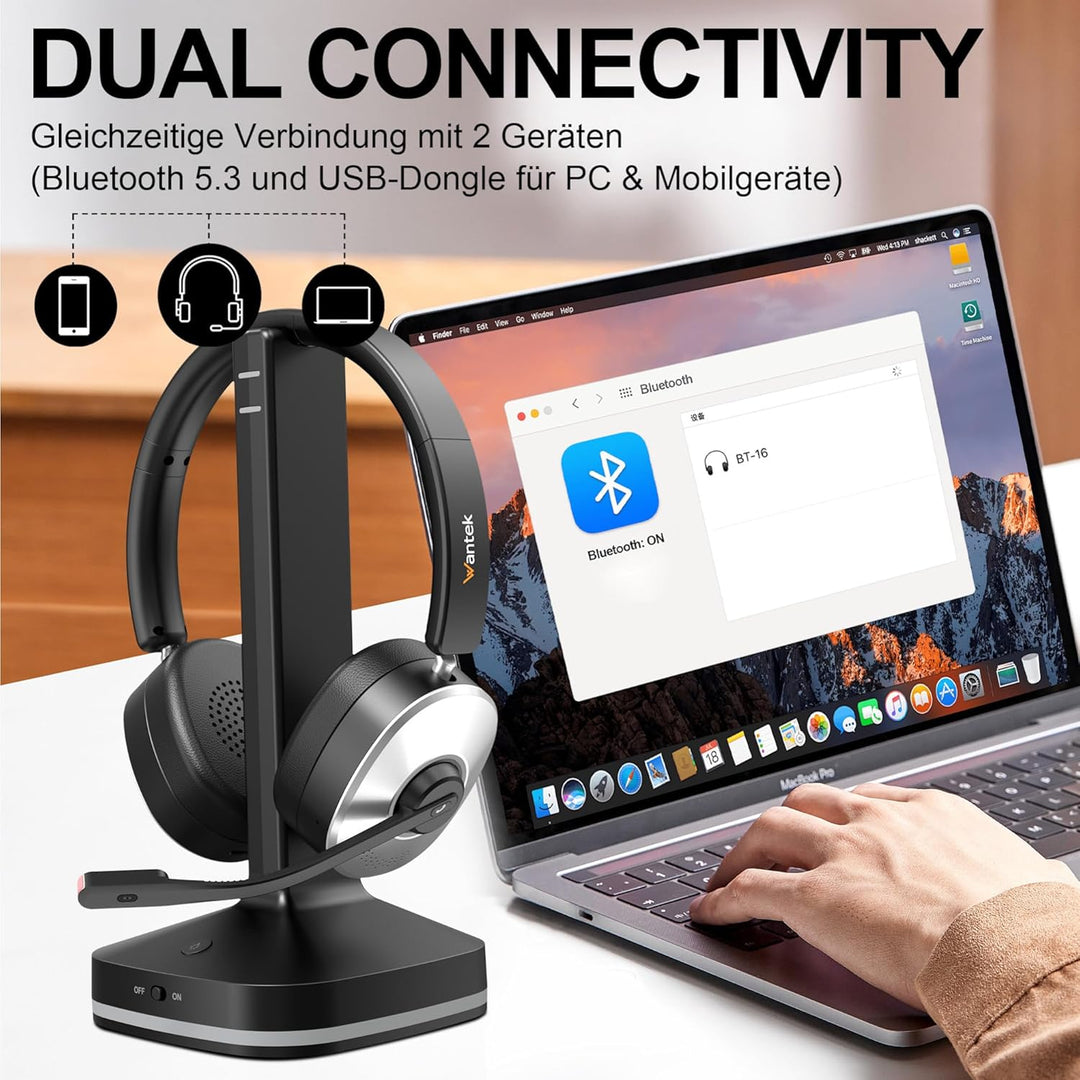 Wantek Bluetooth Headset with Microphone WK-162SBTC-DE, WK-162SBTC-DE