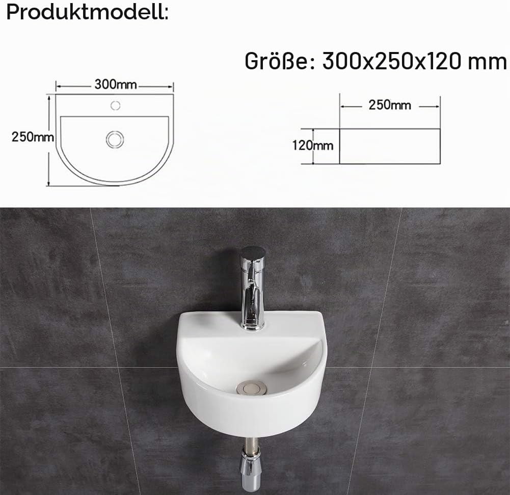 Ovaler Waschtisch, Wandmontage, Keramik-Waschbecken, für kleine Garderoben und Badezimmer
