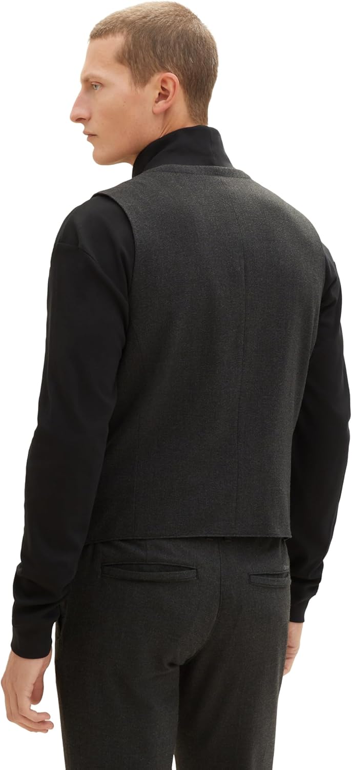 TOM TAILOR Herren Weste 46 10617 - Black Grey Melange, 46 10617 - Black Grey Melange