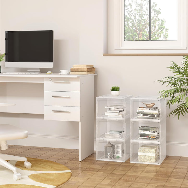 WOLTU Schuhboxen, 3er Set stapelbare Schuhbox, Schuhkarton Schuhkasten, mit magnetischer Tür, transp