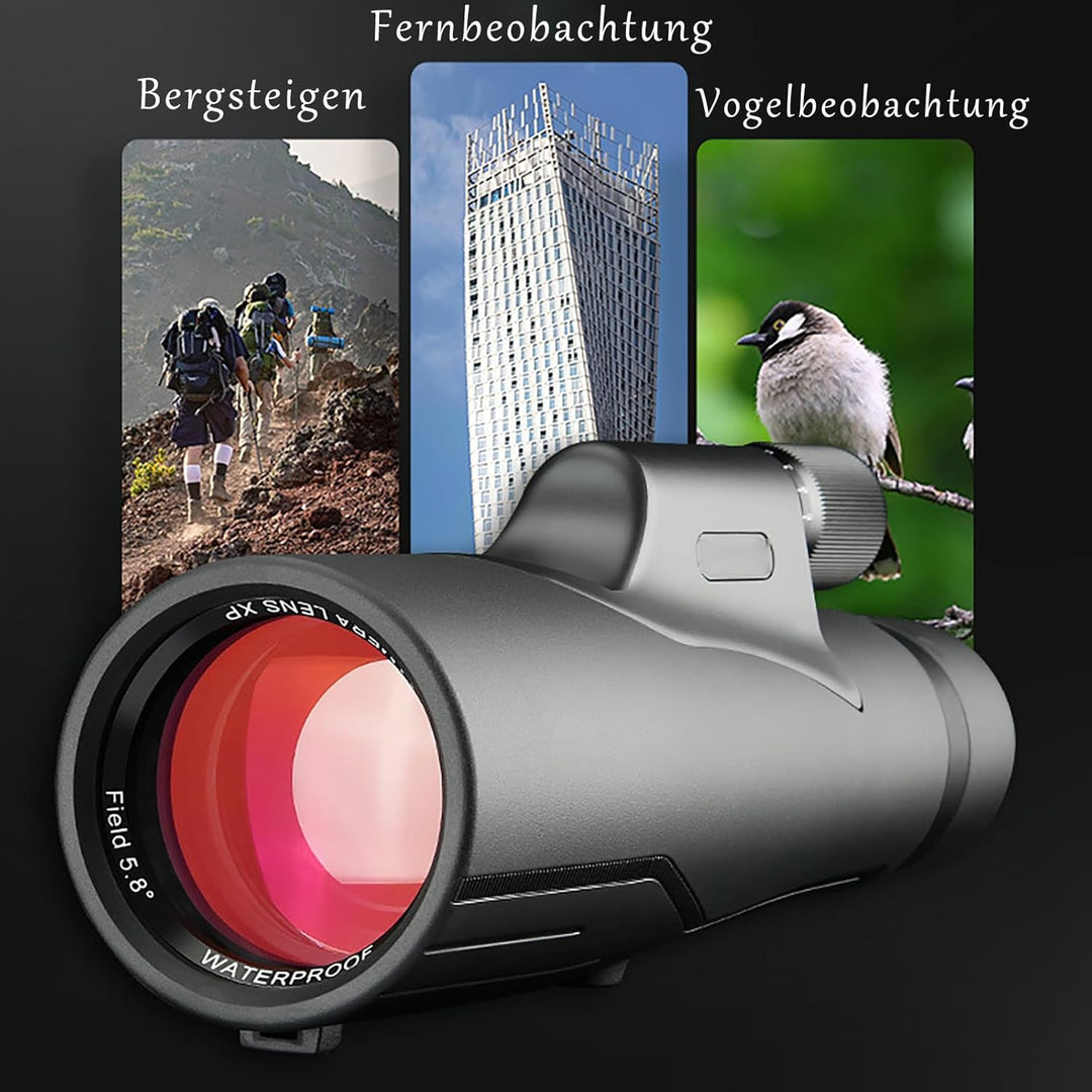 Monokular 12x56ED mit Entfernungsmesser Teleskop IPX7 Stickstoffgefüllt Wasserdicht, 21MM Okular，BAK