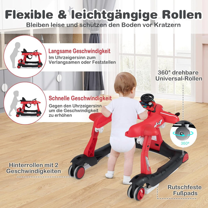 COSTWAY 6 in 1 Lauflernhilfe, Lauflernwagen klappbar mit verstellbarer Höhe & Geschwindigkeit, Baby