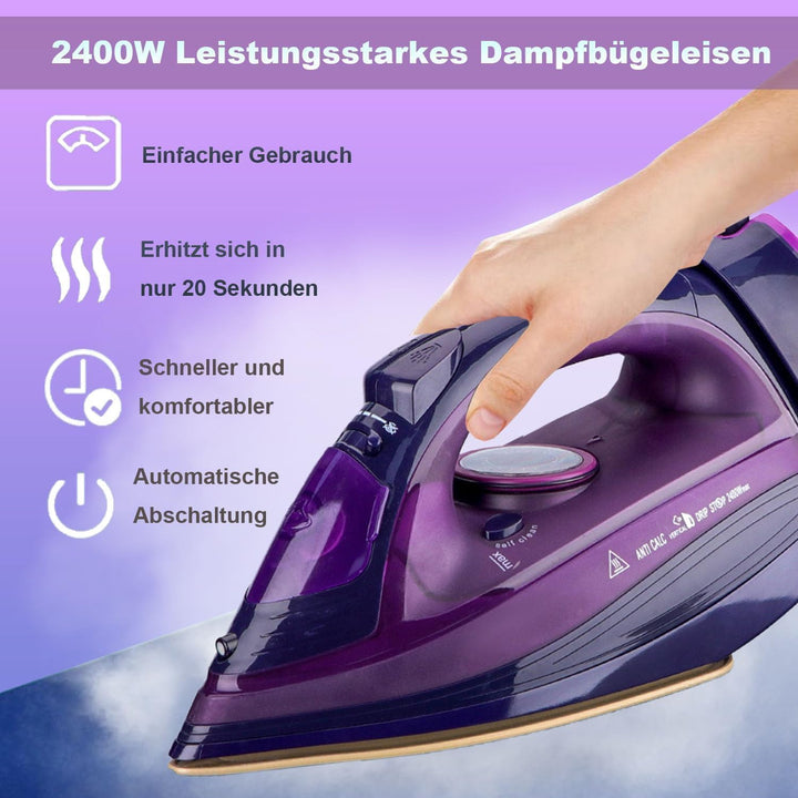 2400W kabelloses Bügeleisen, Dampfbügeleisen, Keramiksohle, abschaltautomatisch & temperaturverstell