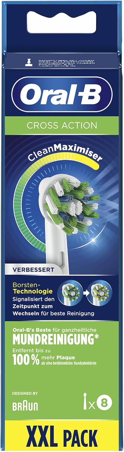 Oral-B CrossAction Aufsteckbürsten mit CleanMaximiser-Borsten für ganzheitliche Mundreinigung, 8 Stü