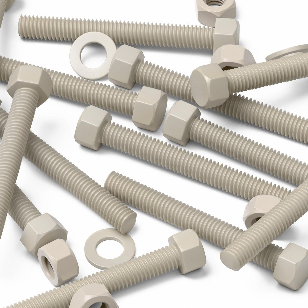 10 x PPS-Sechskantschrauben, M5 x 40mm, Plastikschrauben und -muttern, Unterlegscheiben, Polyphenyle