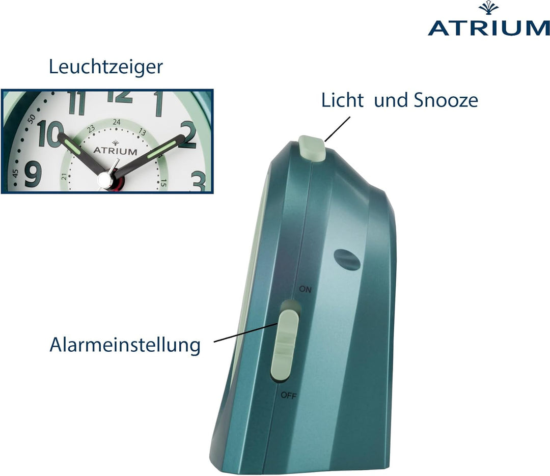 Atrium Kinderwecker Jugendwecker Jungen Mädchen Analog Quarz mit Licht und Snooze Türkis Hellblau A9