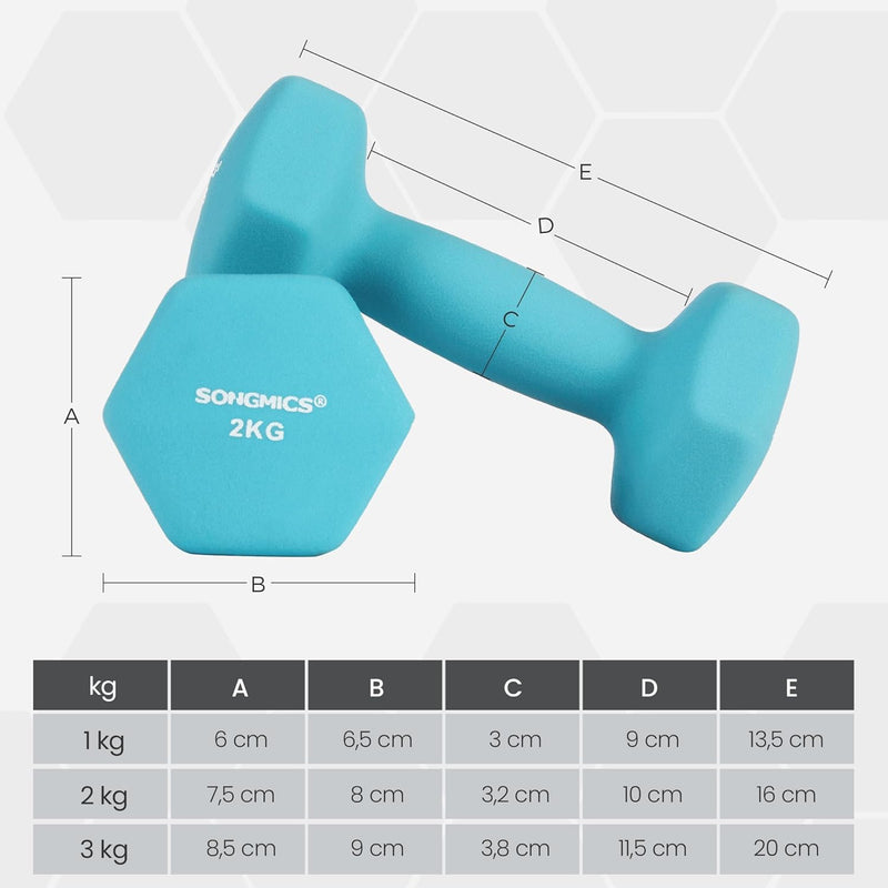 SONGMICS Hantel-Set, 3 Paar, 2 x 1 kg, 2 x 2 kg, 2 x 3 kg, Aufbewahrung, Fitnessstudio, Krafttrainin