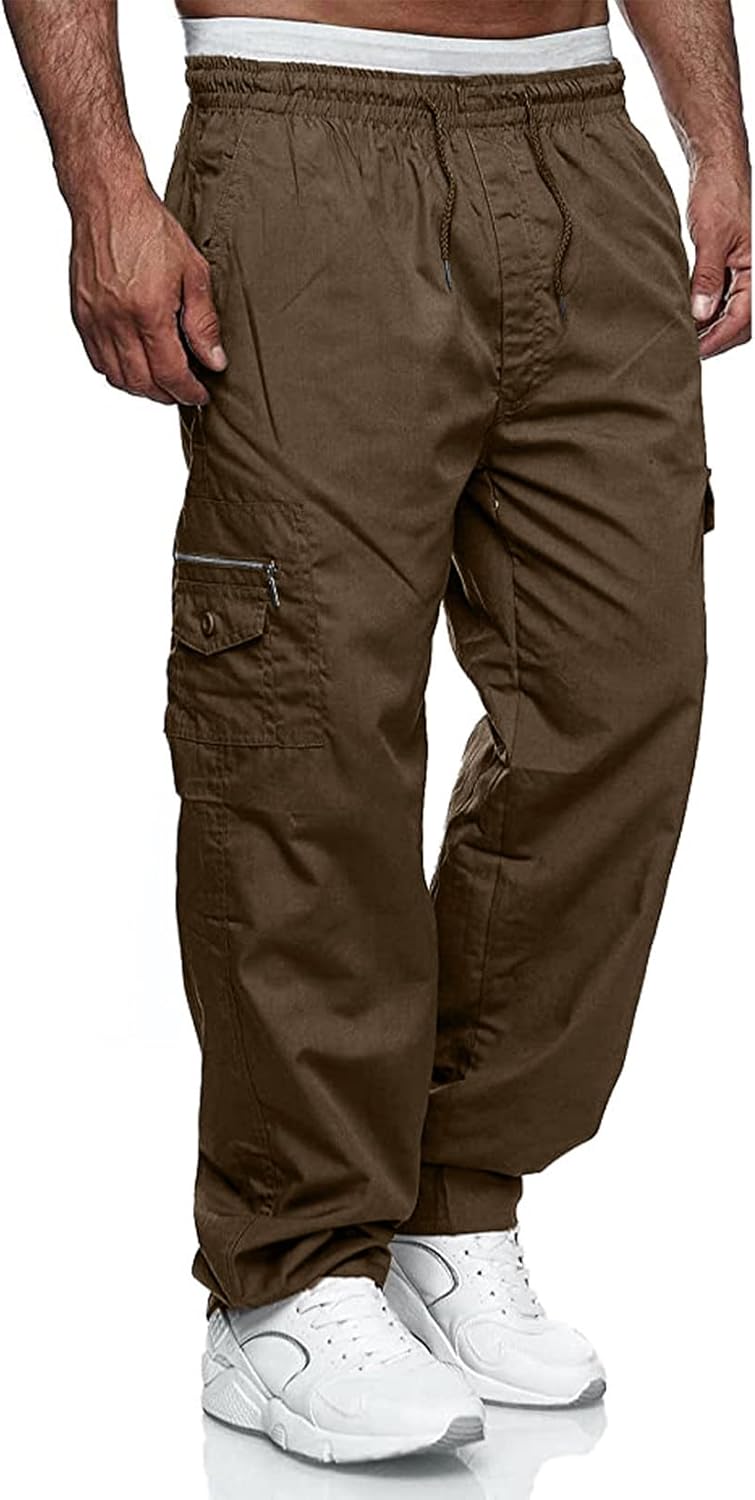 Jolicloth Cargohose Herren Baumwolle Outdoorhose Lange Baggy Hose Casual Freizeithose Pants M Braun,