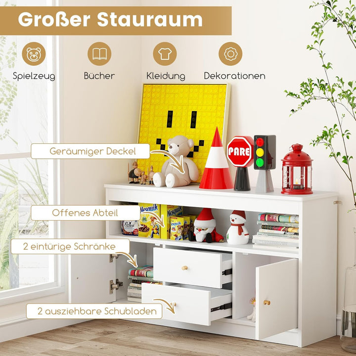 COSTWAY Spielzeugschrank Kinder, Kinderregal aus Holz, Kinderschrank mit 2 Schubladen & 2 Türen, Spi