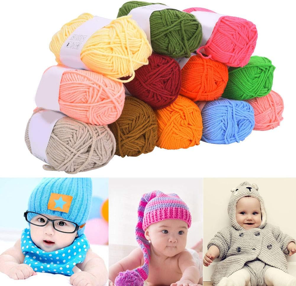 12 Farben Baumwollgarn Strickgarn Wolle Häkeln Baumwollstrickfaden Weiches warmes Garn zum Stricken