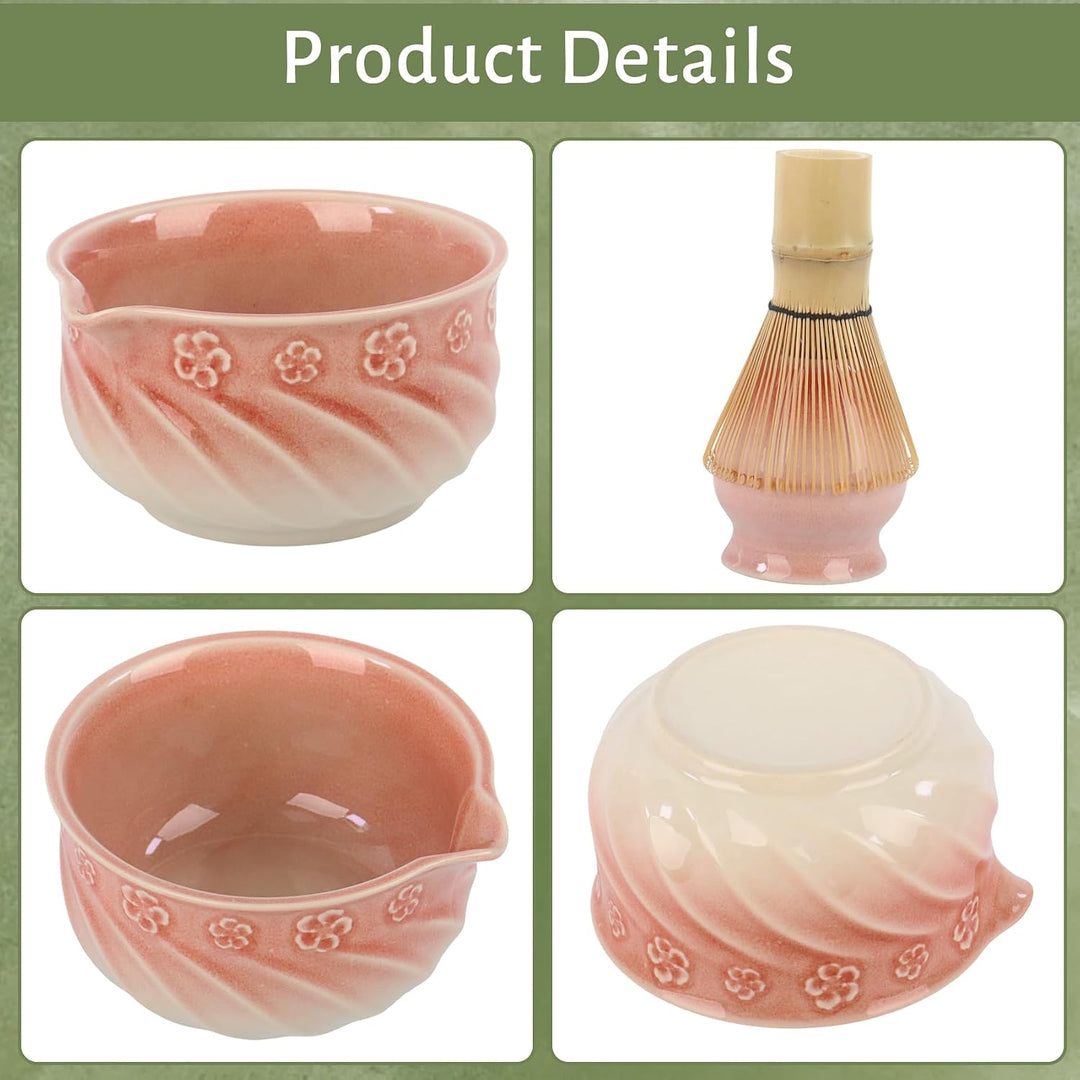 Matcha Besen Set 8-teilig – Matcha Set mit Keramik Matcha Schale, Matcha Besen, Löffel, Messlöffel,