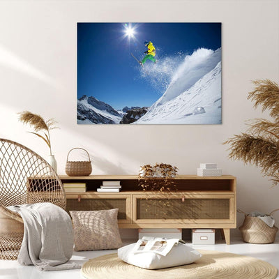 ARTTOR Bilder auf Leinwand 100x70cm Leinwandbild Ski Winter Schnee Berg Gross Wanddeko Bild Schlafzi