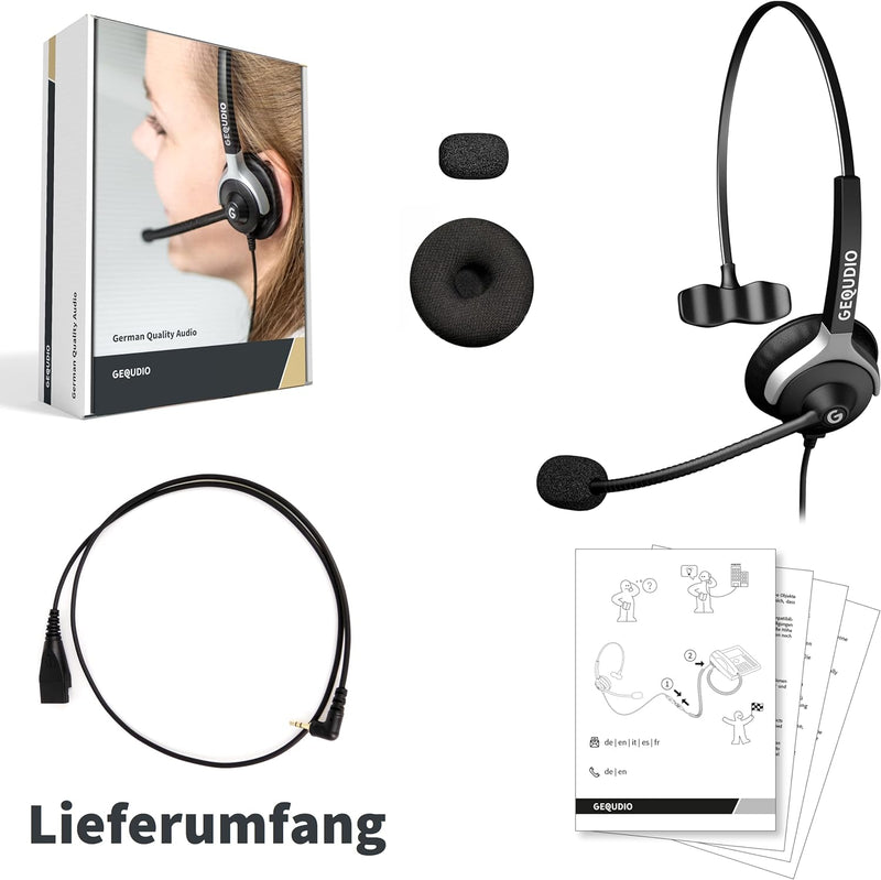 GEQUDIO Headset mit 2,5mm Klinke kompatibel mit Gigaset, Panasonic DECT Schnurlostelefon - Kopfhörer