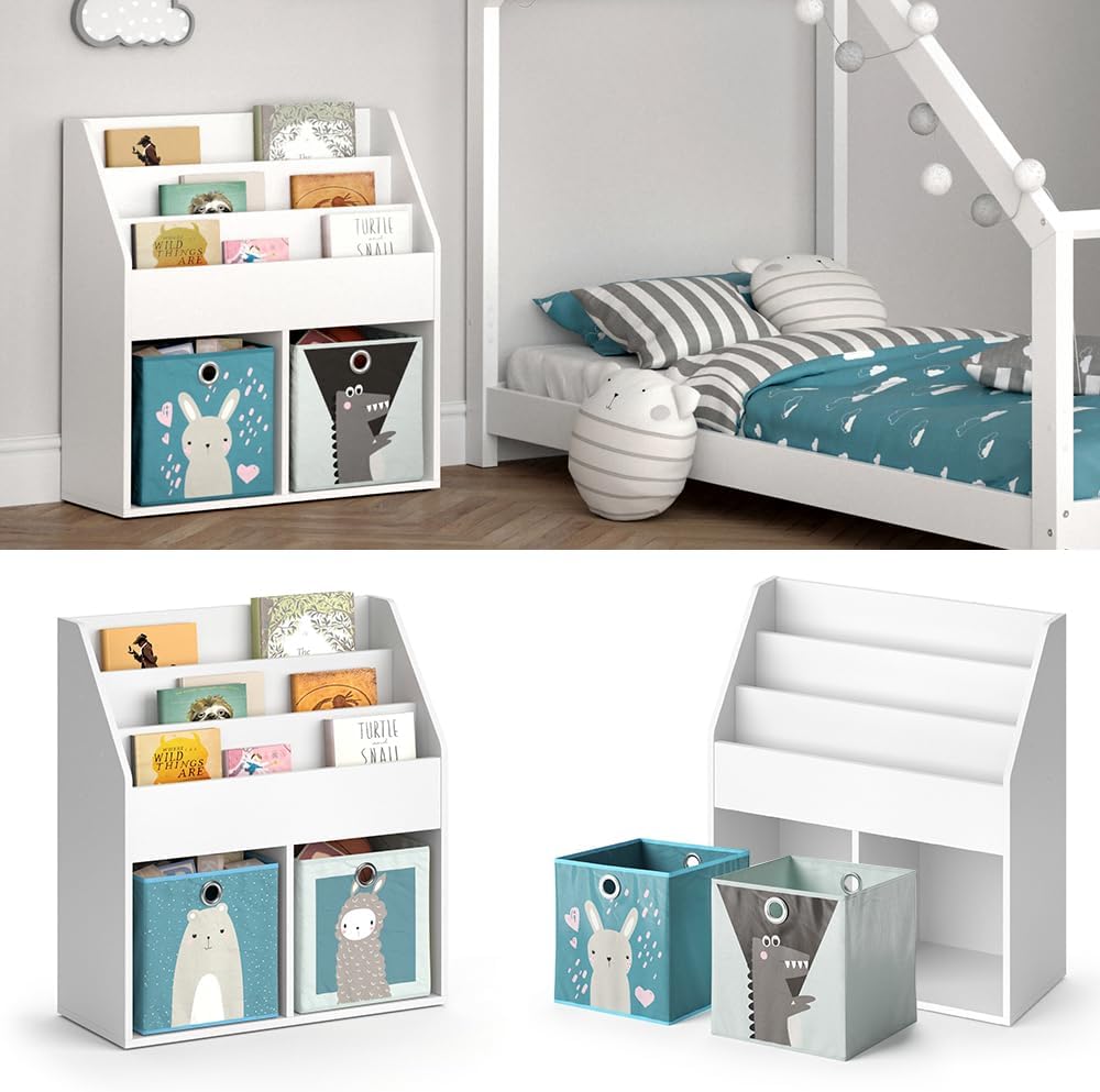 Vicco Kinderregal Luigi, Weiss, 72 x 79 cm mit 2 Faltboxen Opt.6, zur Aufbewahrung von Büchern und S