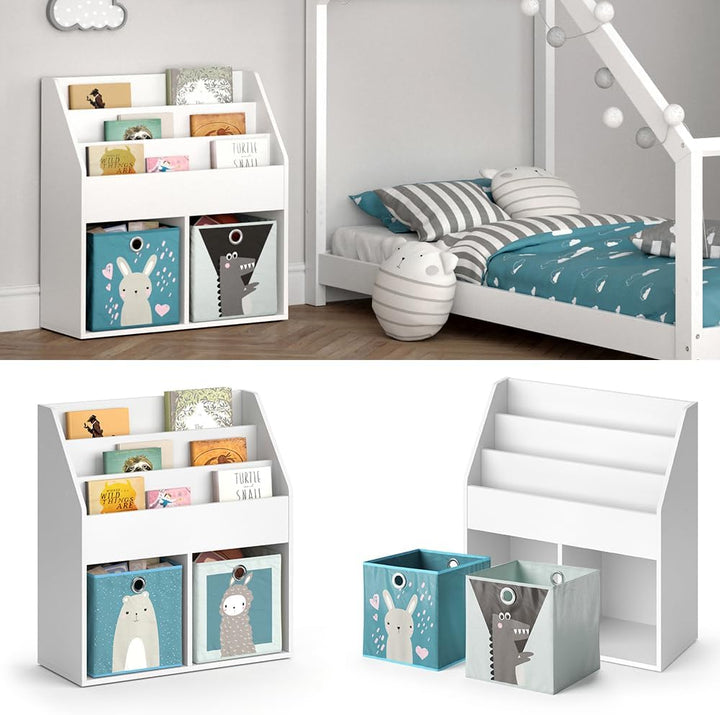 Vicco Kinderregal Luigi, Weiss, 72 x 79 cm mit 2 Faltboxen Opt.6, zur Aufbewahrung von Büchern und S