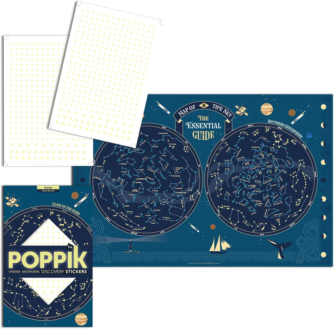 POPPIK 1841049 Sticker-Poster, Himmelskarte, interaktives Lernposter mit Aufklebern, nachtleuchtende