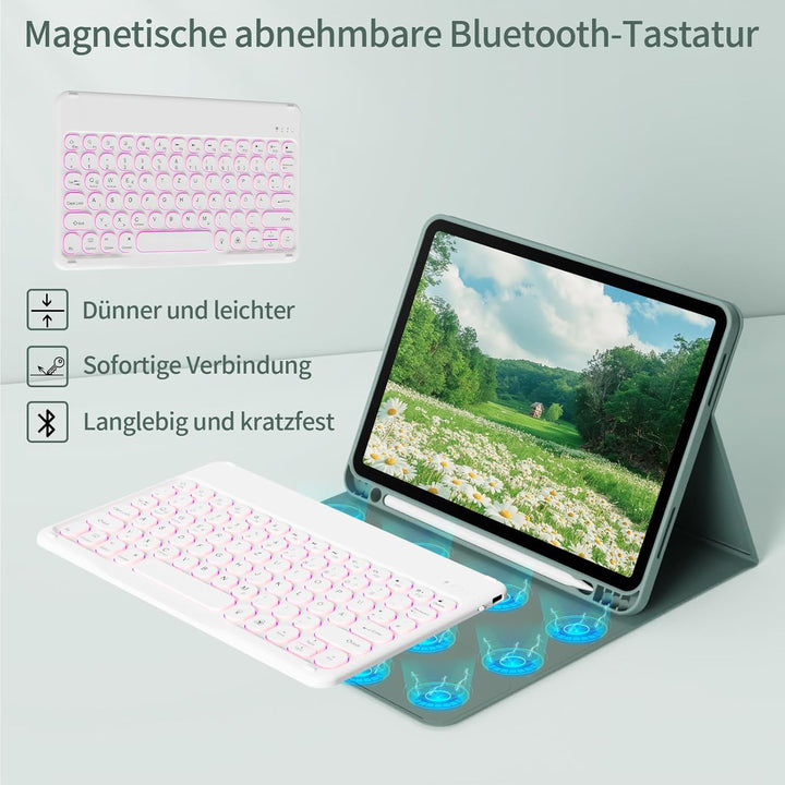 Tastatur Hülle für iPad 11 Generation A16/10 Generation (11 Zoll 2025/10.9 Zoll 2022), 7-farbige Bel