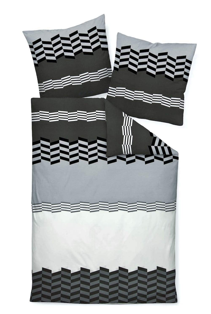 Janine Bettwäsche Set J.D. 87011 Farbe 08 Titan 100% Baumwolle in Mako Satin mit Modischem Streifen
