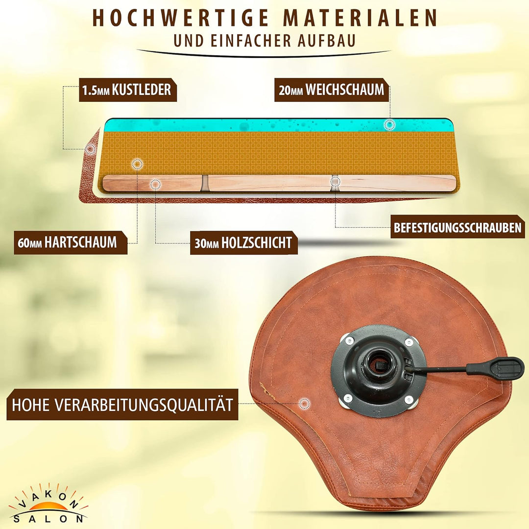 Ergonomischer Rollhocker in Hellbraun mit Fussring - Premium Rollen mit Bremse - Höhenverstellbarer