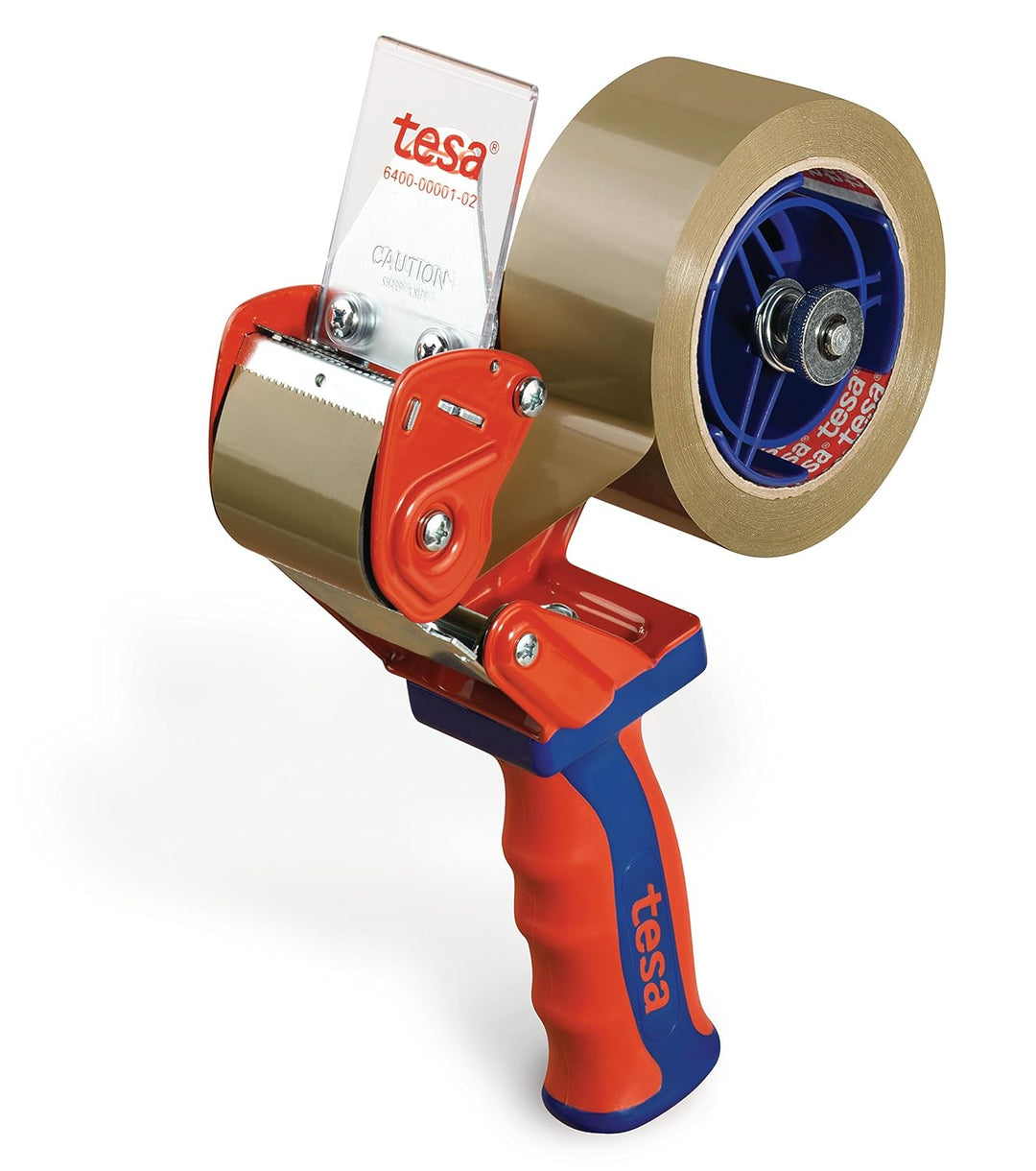 tesa 6400 Packband Handabroller COMFORT - Abroller für Paketbänder & Easy Cut Economy Klebebandabrol