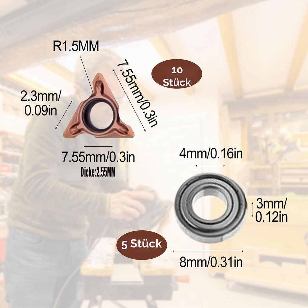 10 Stück Dreiecksschneiderköpfe Rundwinkel für Mini Pneumatische Anfasmaschine, Wolframstahl-Drehein