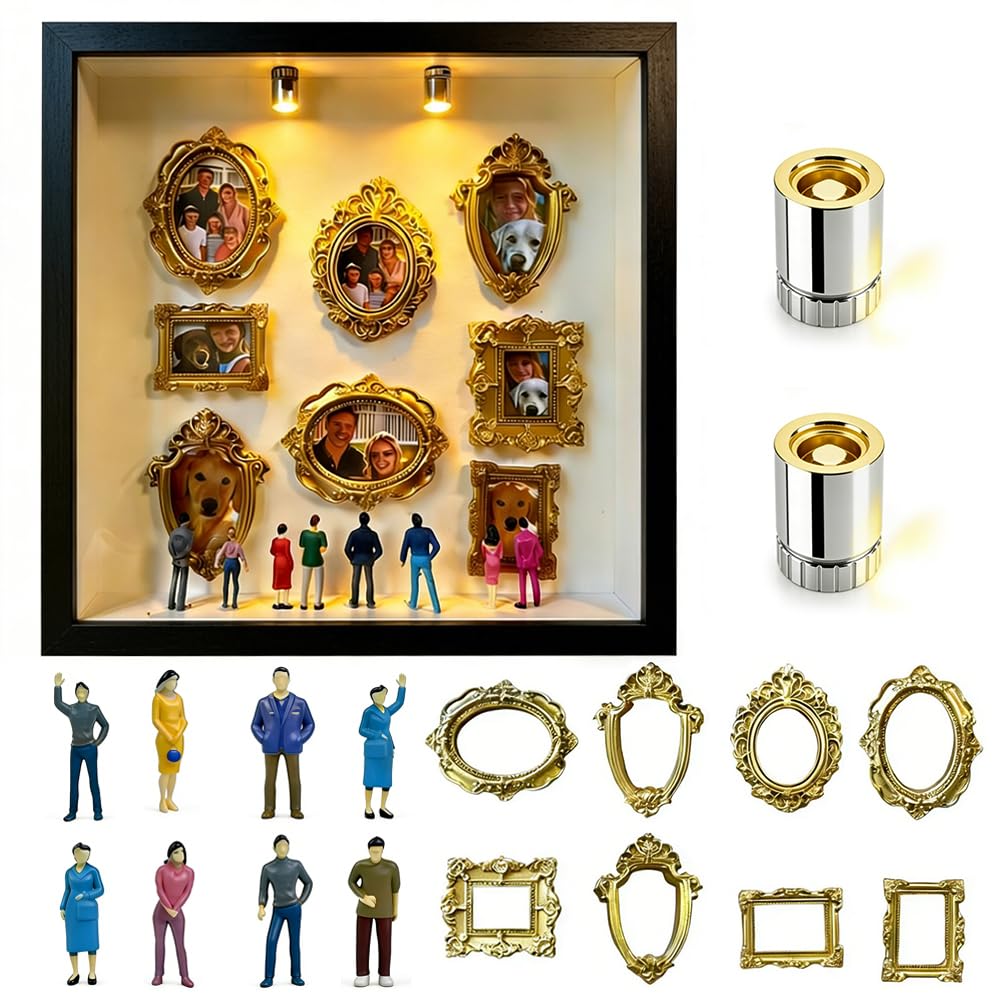 DIY Mini Museum Silhouette Box, Foto Erinnerungsanzeige Set mit 8 Mini Bilderrahmen Gold & 8 Zufälli
