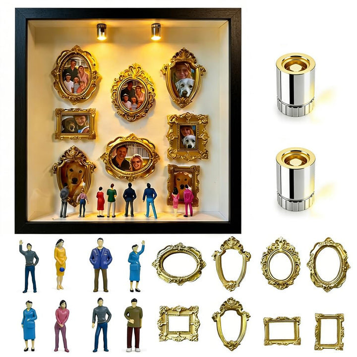 DIY Mini Museum Silhouette Box, Foto Erinnerungsanzeige Set mit 8 Mini Bilderrahmen Gold & 8 Zufälli