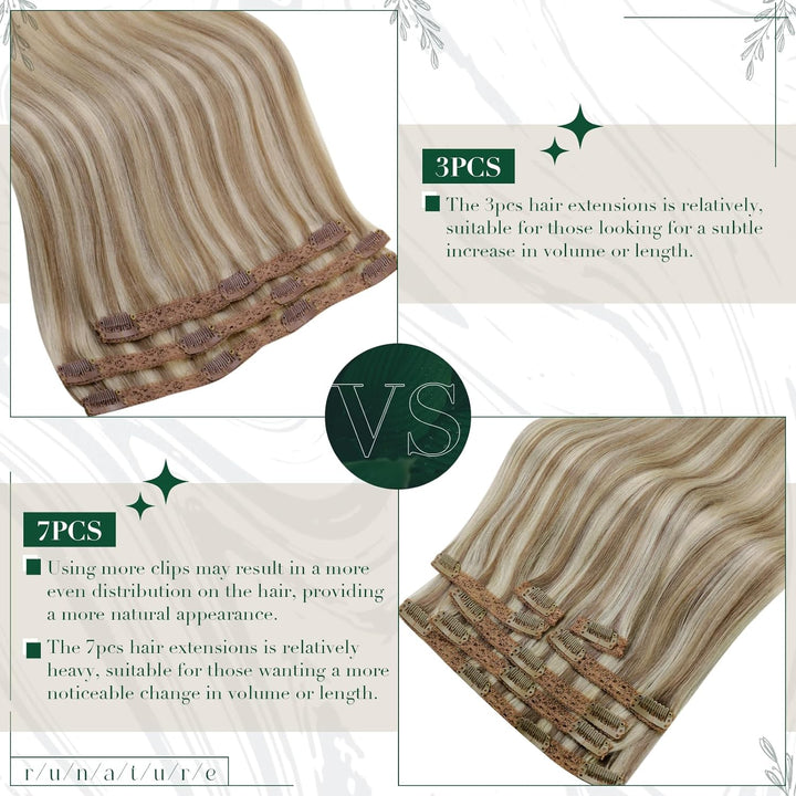 RUNATURE Clip Echthaar Extensions Naturliches Haarverlangerung Clip in Echthaar Glatt Extensions Cli