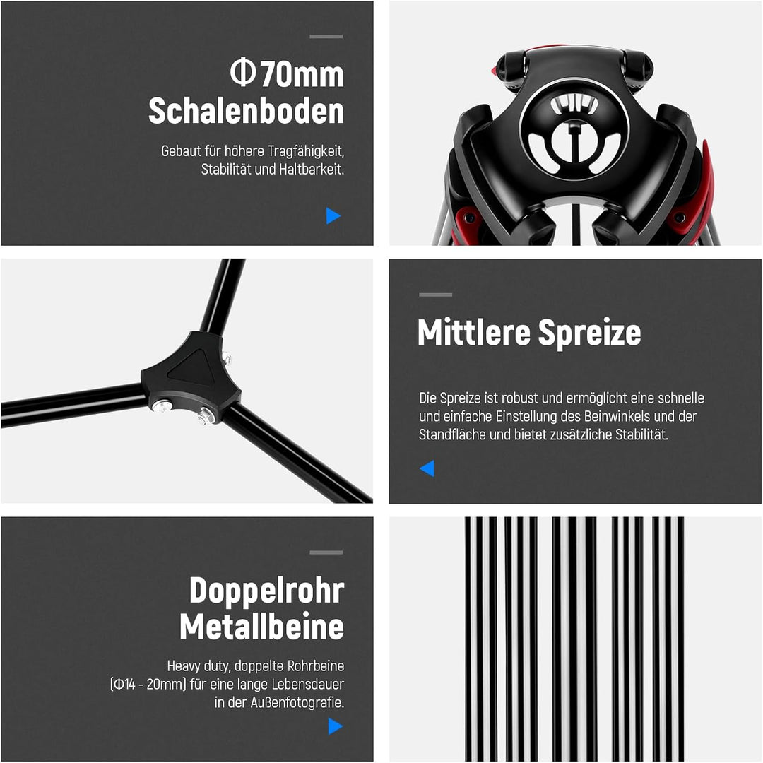 NEEWER 200cm Videostativ, Robustes Kamerastativ aus Aluminiumlegierung mit 360° Fluidkopf, Schnellwe