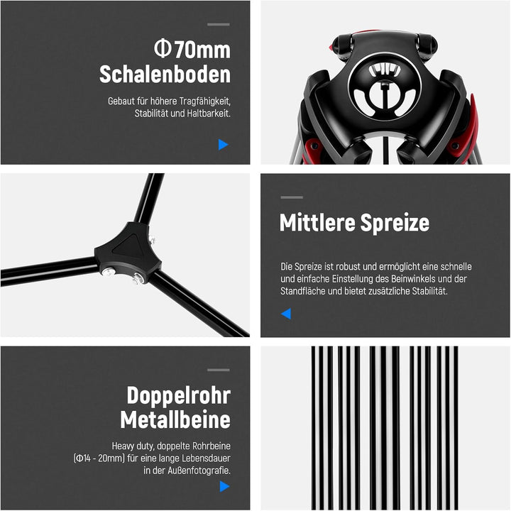 NEEWER 200cm Videostativ, Robustes Kamerastativ aus Aluminiumlegierung mit 360° Fluidkopf, Schnellwe