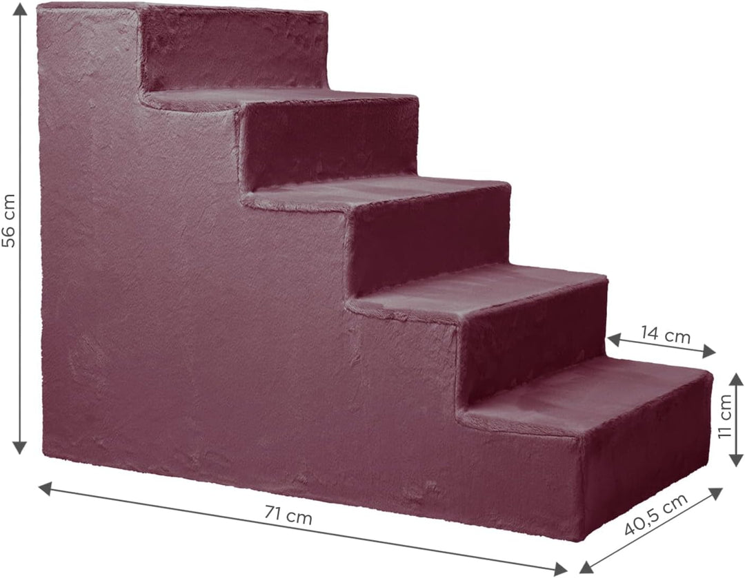 Mg Design Hundetreppe 5 Stufen in Violett – Stabiler Holzrahmen, gelenkschonend, leicht &amp; mobil, für
